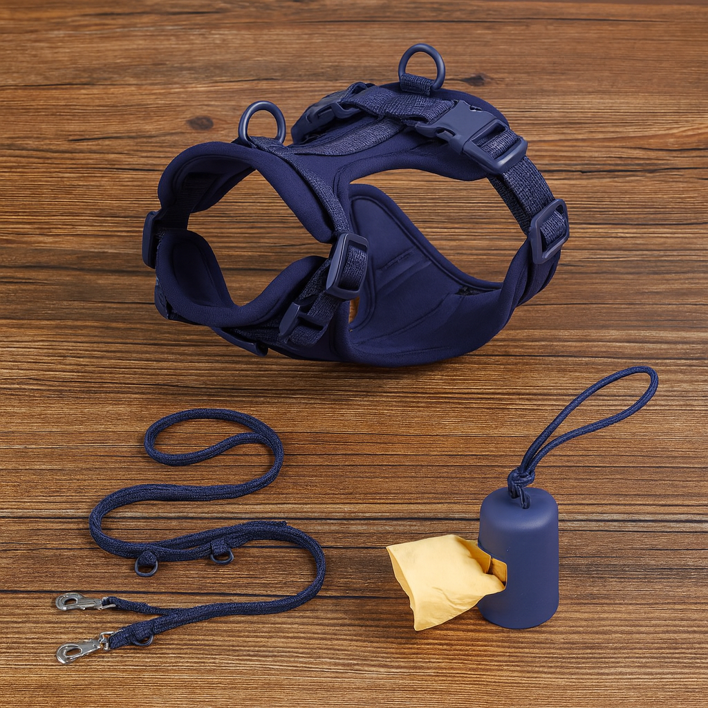 Navy Blue-Combo 1 (Harness, Leash and Poop bag)
