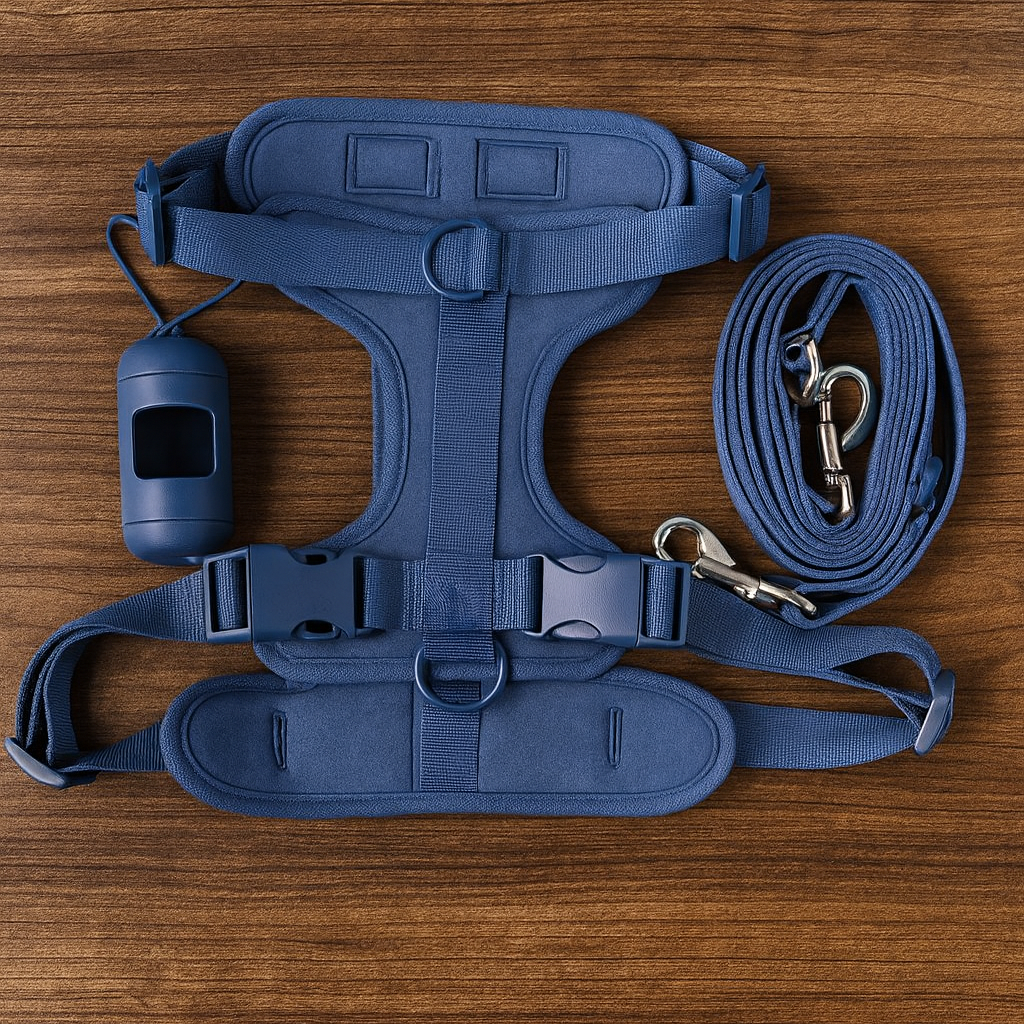 Navy Blue-Combo 1 (Harness, Leash and Poop bag)