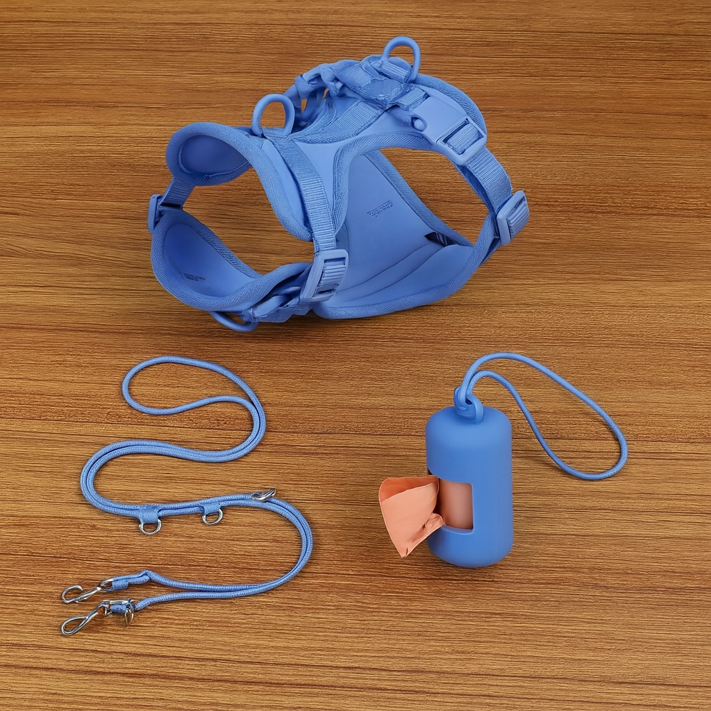 Sky Blue-Combo 1 (Harness, Leash and Poop bag)