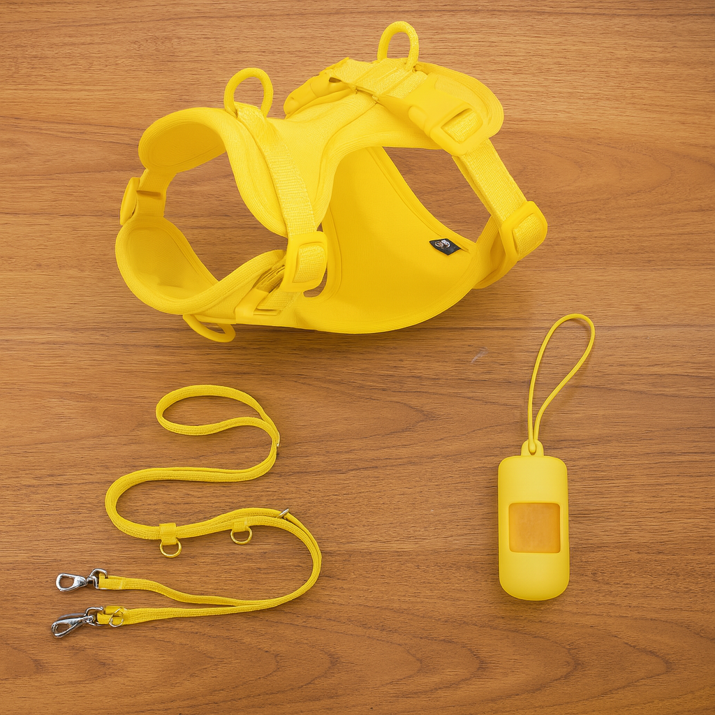 Yellow-Combo 1 (Harness, Leash and Poop bag)