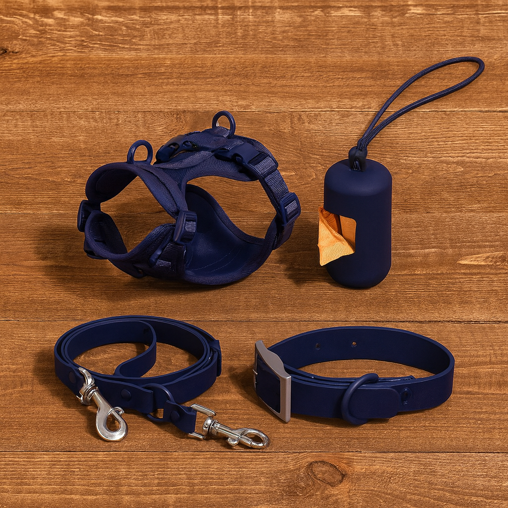 Navy Blue-Full Combo 4 items Harness No Pull
