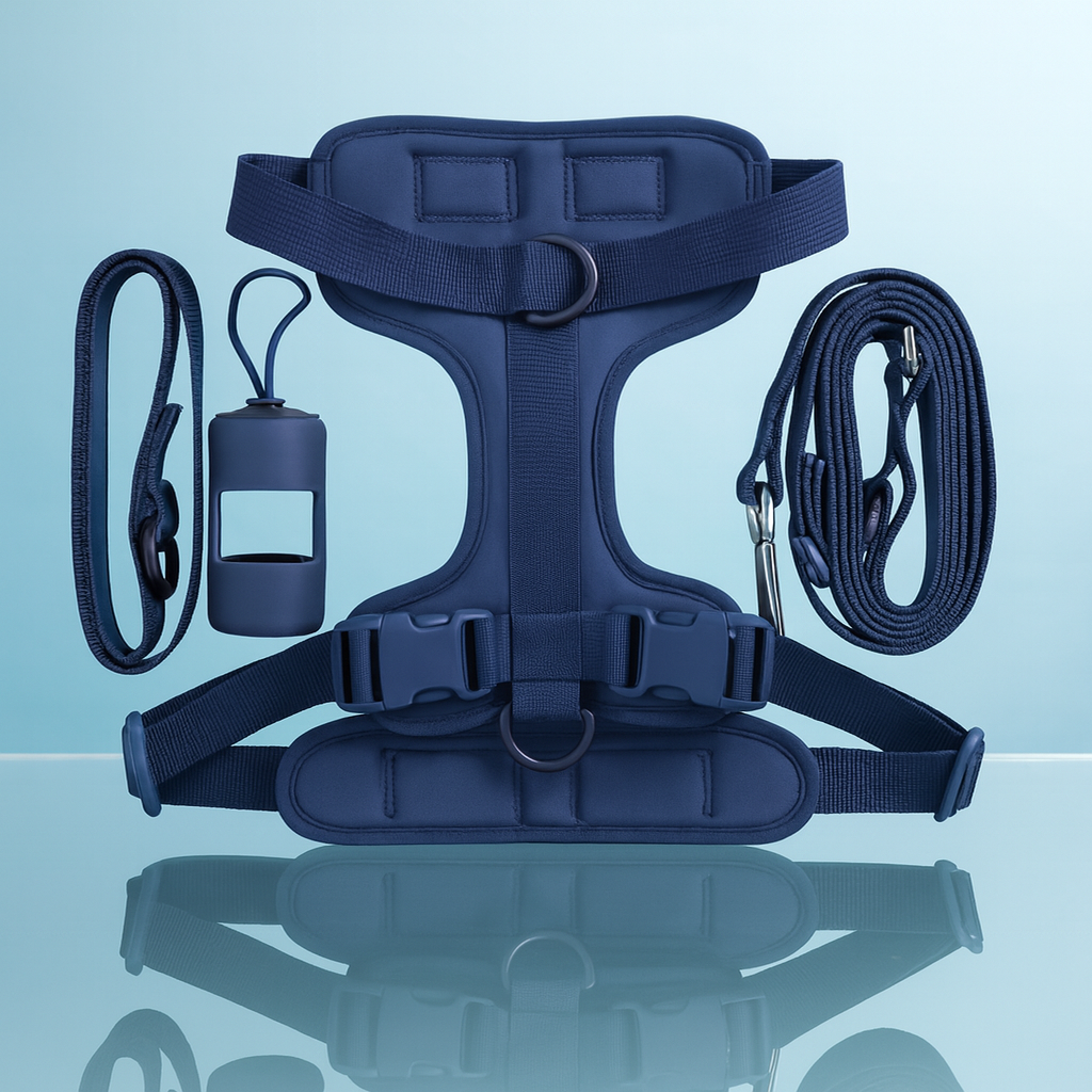 Navy Blue-Full Combo 4 items Harness No Pull