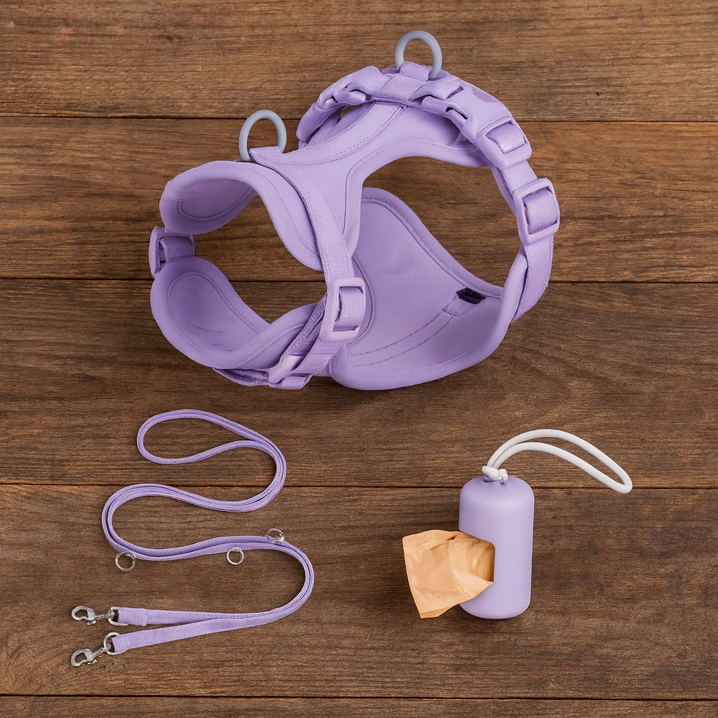 Purple-Combo 1 (Harness, Leash and Poop bag)